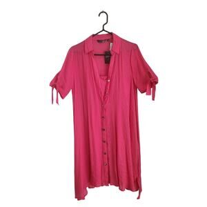 Women's Pink 2-Piece Button Front Flowy Dress Medium
